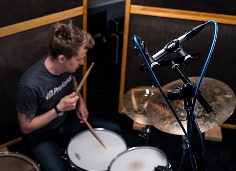 PreSonus PM-2 microphones in a drum recording studio.