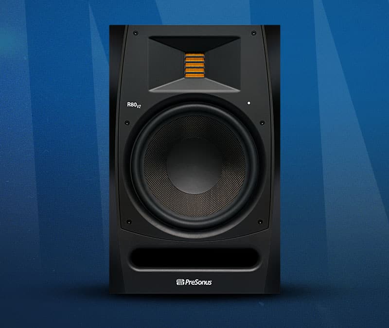 PreSonus R80 V2 on a blue background.