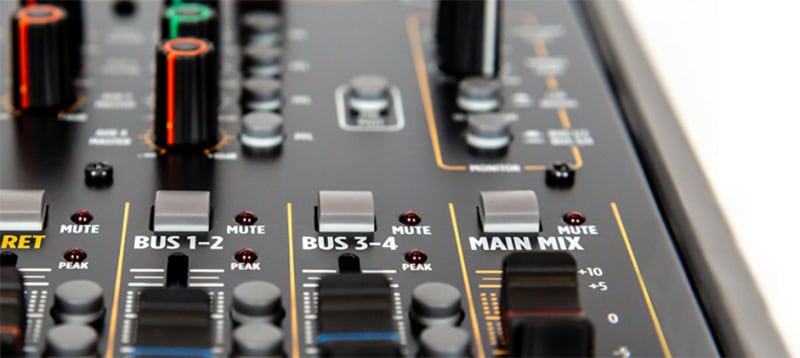 Photo of a mixing console.