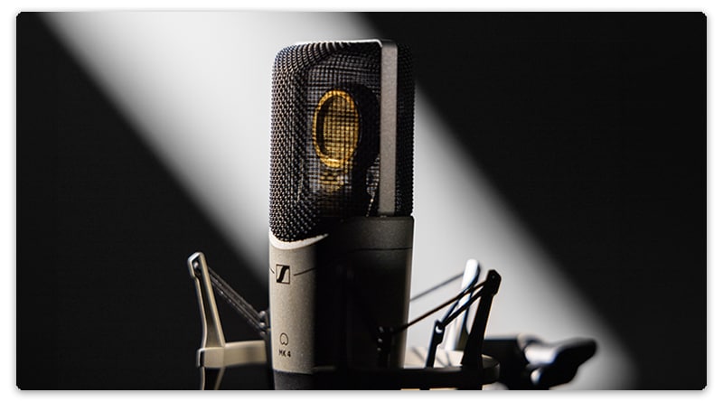 A photo highlighting the gold plated diaphragm of the MK4 microphone.