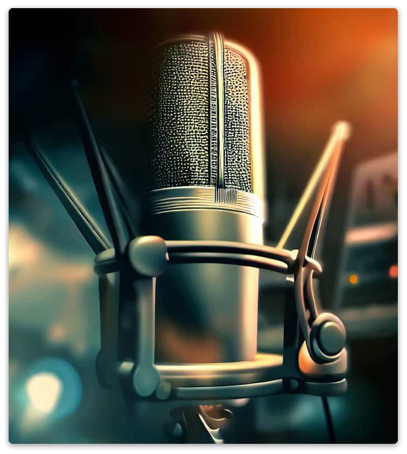 Condenser microphone in a recording studio.