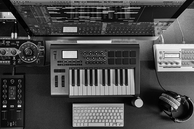 Top down view of a music studio