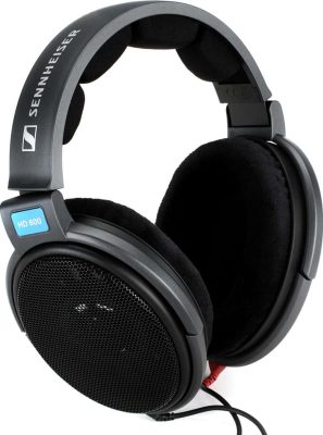 Three quarter view of the Sennheiser HD 600 headphones.