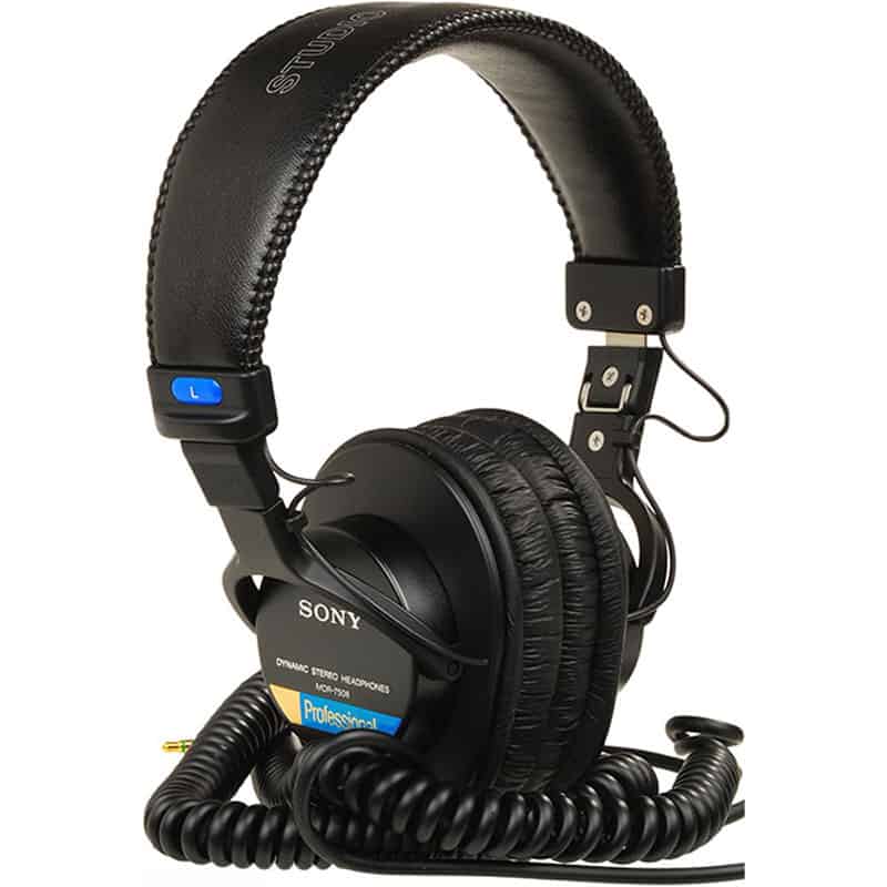 Three-quarter view of the Sony MDR-7506 headphones.