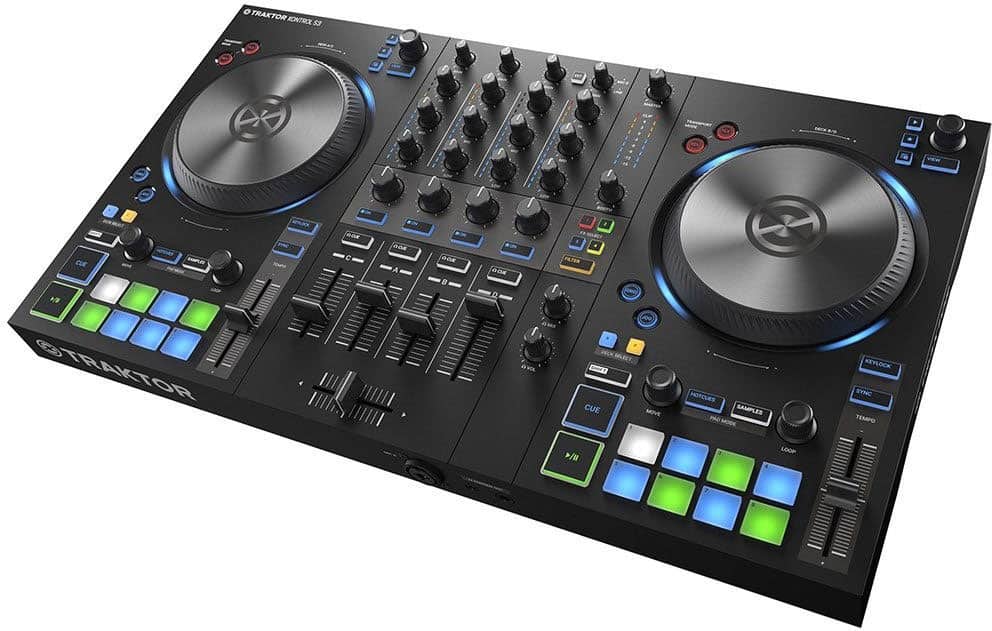 Three quarter view of the Traktor Kontrol S3 DJ controller