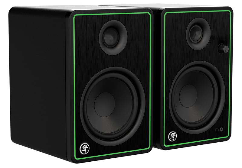 Three quarter view of the Mackie CR5-XBT speakers