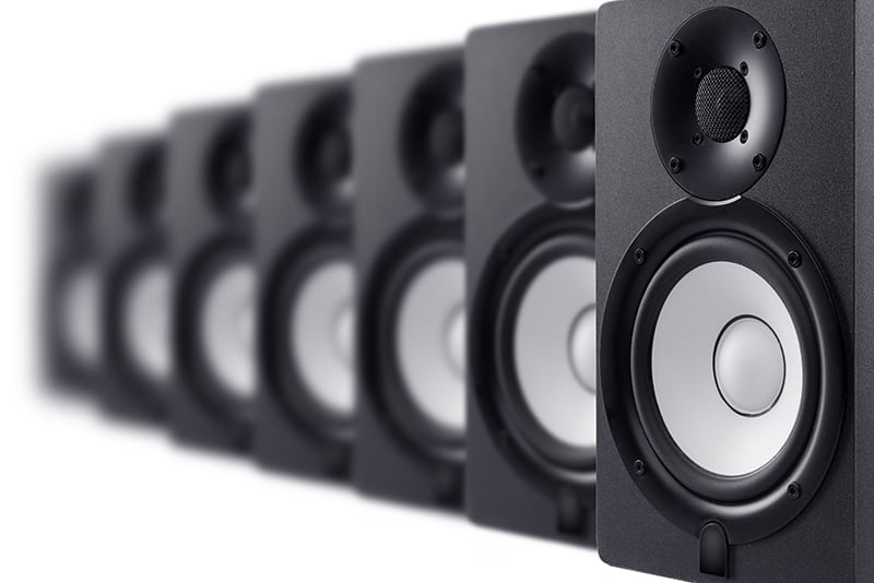 Row of studio monitors