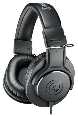 Three quarter view of the Audio-Technica ATH-M20X headphones.