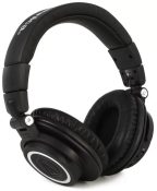 Three quarter view of a pair of Audio-Technica ATH-M50XBT headphones
