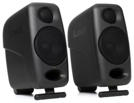 Three quarter view of the IK Multimedia iLoud Micro speakers
