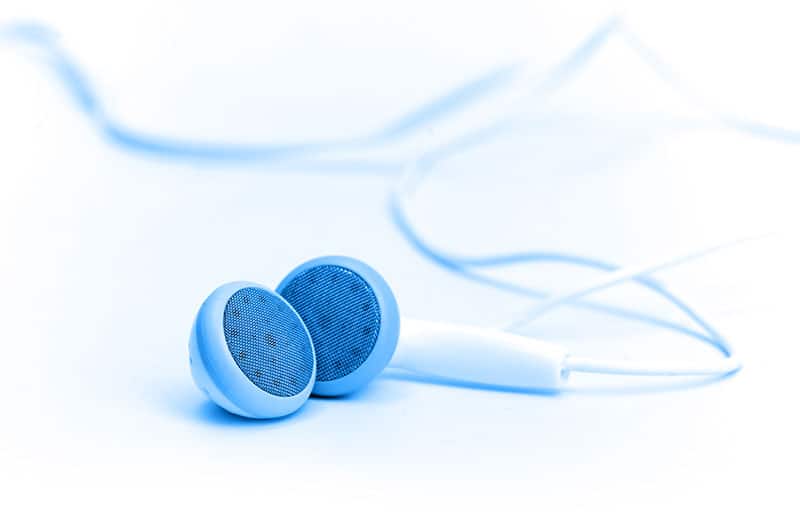 earbuds on a white background