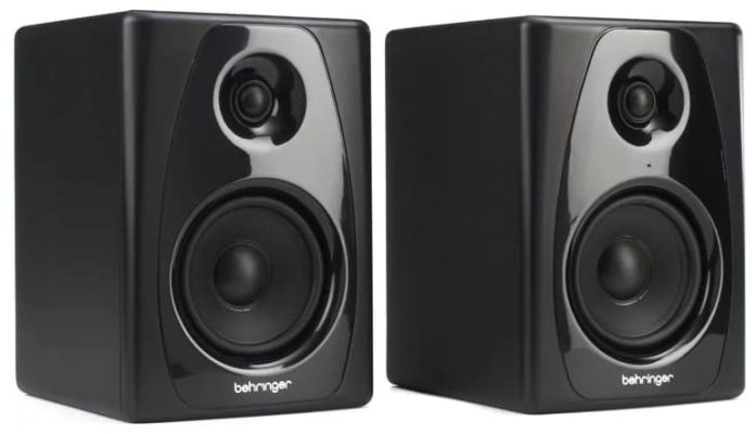 Three quarter view of the Behringer STUDIO 50USB studio monitors