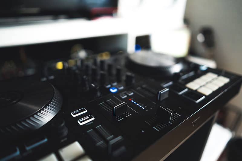 Close-up photo of a DJ controller.