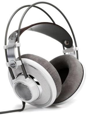 Three quarter view of the AKG K701 headphones.
