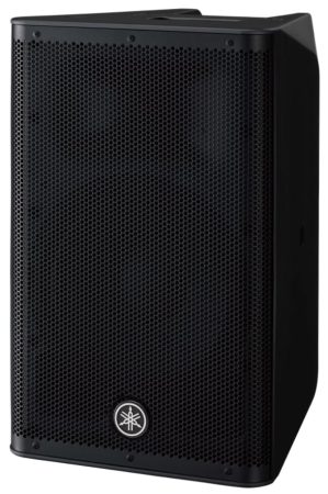 Three quarter view of the Yamaha DXR10mkII speaker.