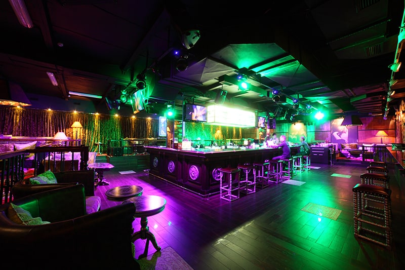 An internal photo of an empty nightclub and bar.