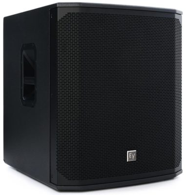 Three-quarter view of the Electro-Voice ELX200-18S PA subwoofer.