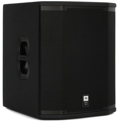 Three-quarter view of the JBL PRX418S PA subwoofer.