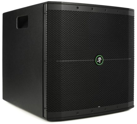 Three-quarter view of the Mackie Thump118S PA subwoofer.
