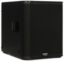 Three-quarter view of the QSC KS118 PA subwoofer.