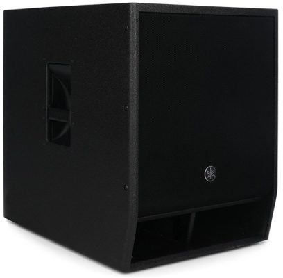 Three-quarter view of the Yamaha DXS15XLF PA subwoofer.