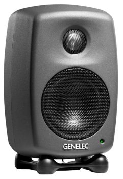 Three-quarter view of the Genelec 8010A studio monitor.