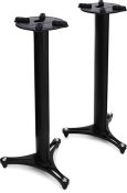 Three quarter view of the Ultimate Support MS-90/36B studio monitor stands.