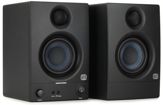 Three-quarter view of the PreSonus Eris 3.5 studio monitors.